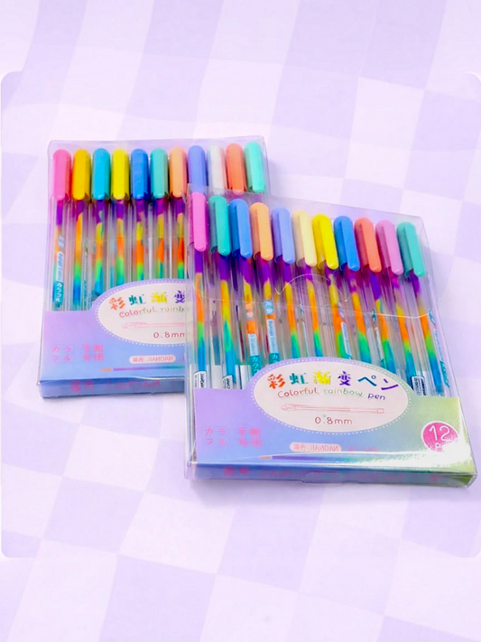 Miso station 12-piece rainbow ink pen set with multi-color ink and ergonomic barrels for creative writing