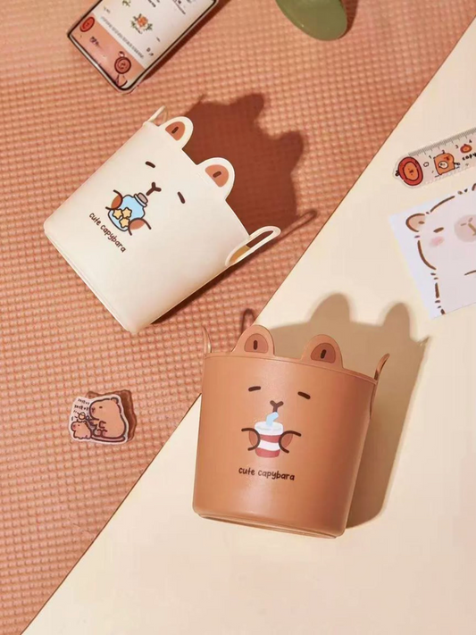 Miso station capybara-themed desk organizers in beige and brown for storing stationery and cosmetics