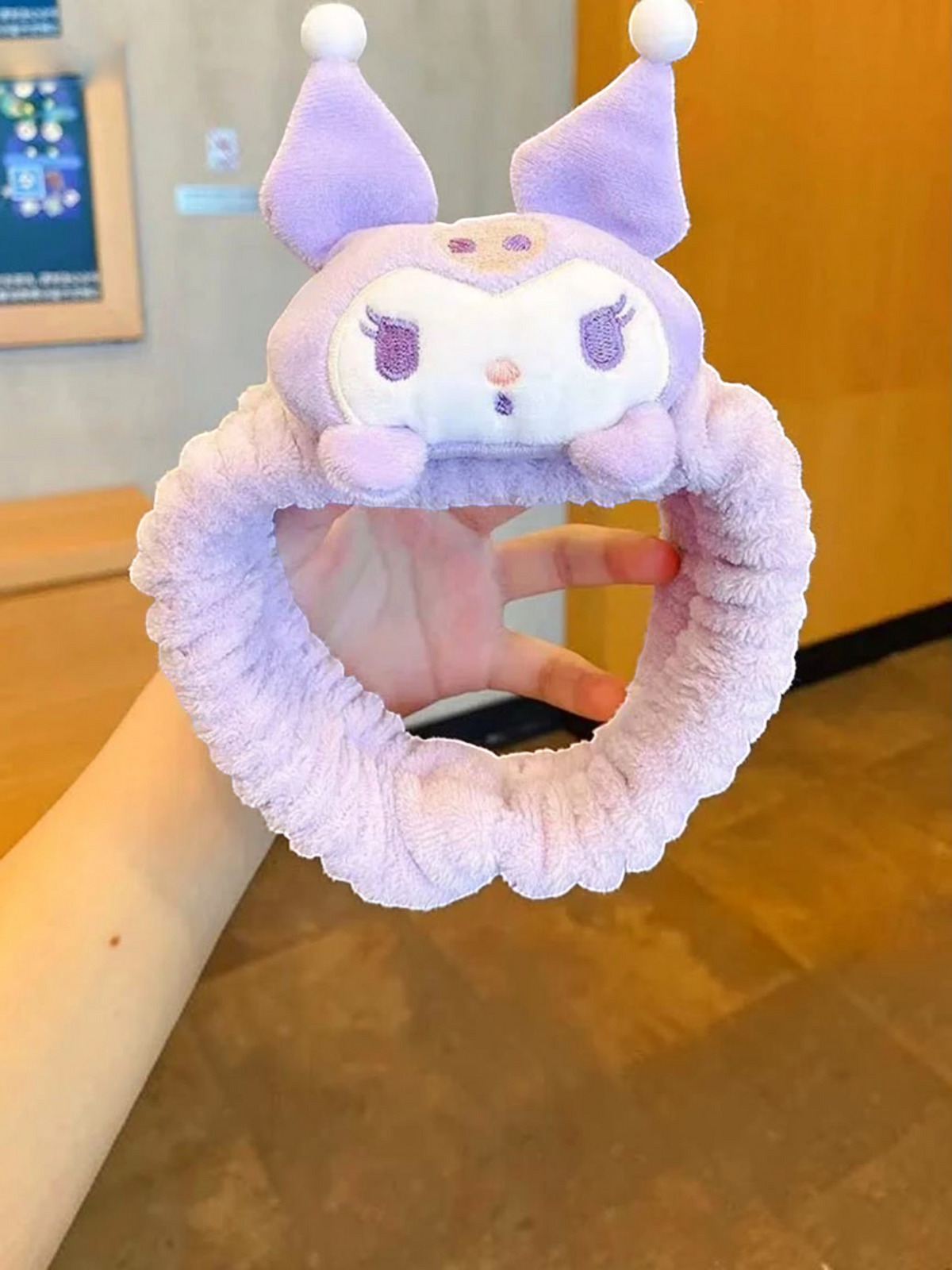 Miso station purple plush Kuromi facial headband for skincare routines with soft elastic band