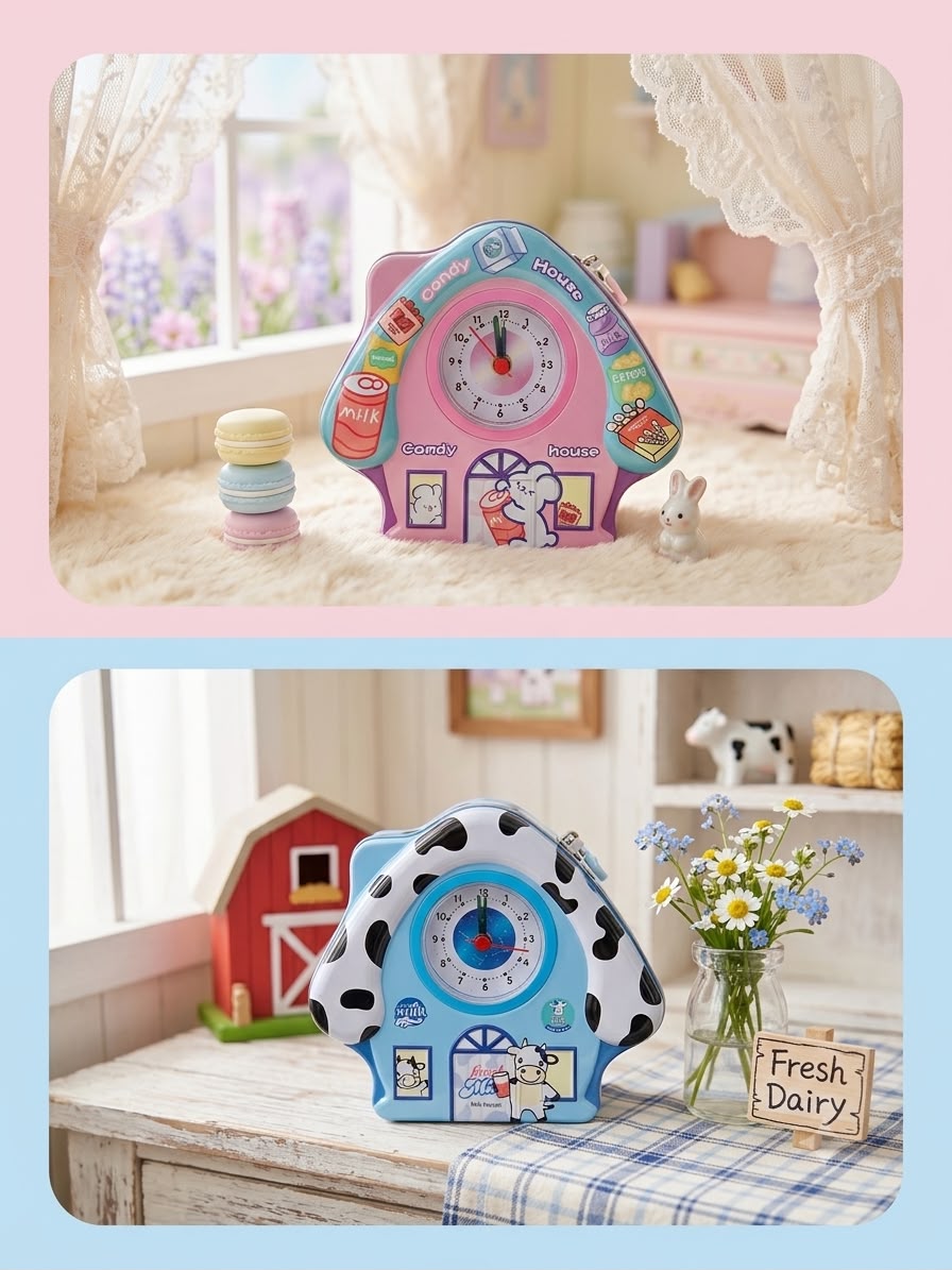 Money bank home with clock
