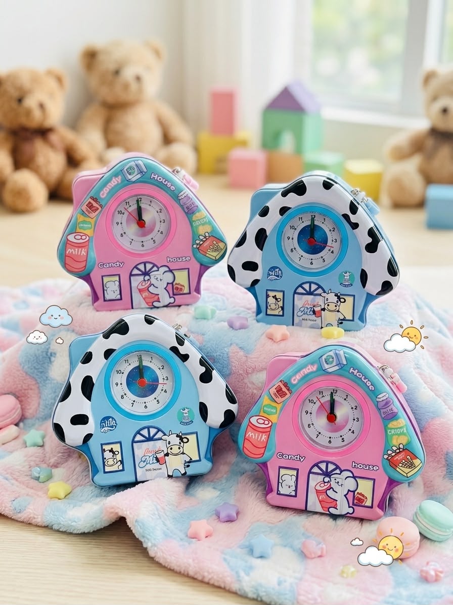 Money bank home with clock