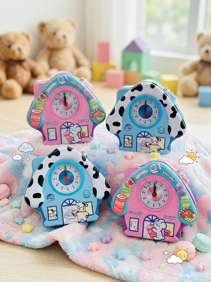 Money bank home with clock