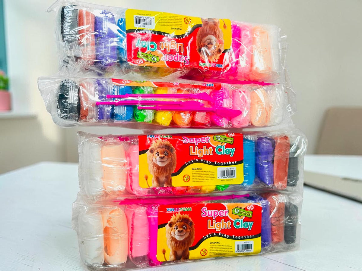 Miso station 12-color super light clay modeling set with sculpting tools in clear plastic packaging