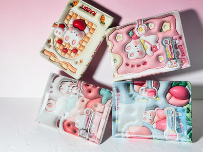 Miso station 3D embossed rabbit notebooks with glossy cartoon designs and magnetic closures in four pastel colors.