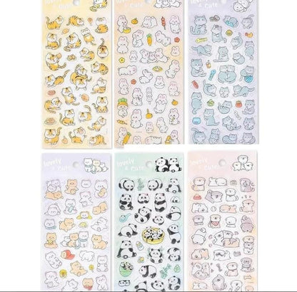 Miso station assorted animal character sticker sheets featuring cute pandas, bears, cats, bunnies, and tigers.