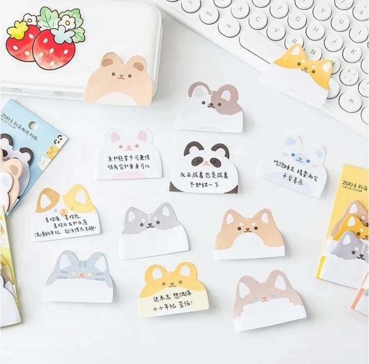 Miso station animal shaped sticky notes featuring cute cat and dog designs on smooth paper for office organization.