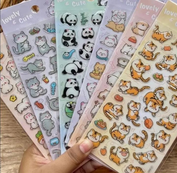 Miso station assorted animal sticker sheets featuring cute cats, pandas, and tigers for journaling and scrapbooking.