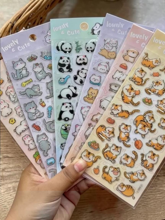 Miso station assorted animal sticker sheets featuring cute cats, pandas, and tigers for journaling and scrapbooking.