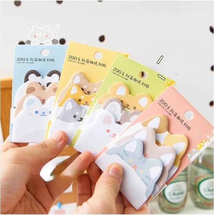 Miso station animal shaped sticky note pads featuring cute cat and dog designs in pastel colors for office stationery