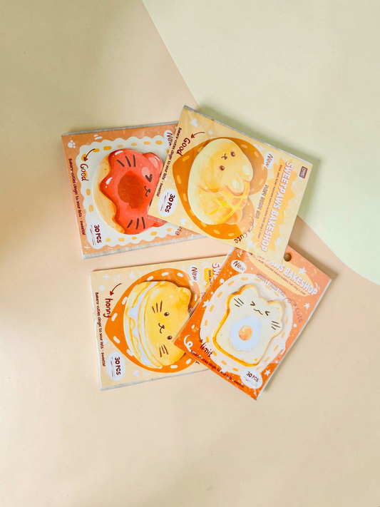 Miso station Sweetpaws Bakeshop die-cut adhesive sticky notes featuring cute bakery-themed animal and food designs.