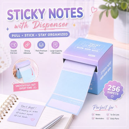 Miso station blue gradient adhesive note roll in a desktop dispenser with 256 sheets for desk organization