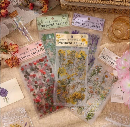 Miso station Natural Series botanical sticker sheets featuring pressed wildflower and floral designs for journaling