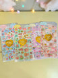 Miso station Bubble Pals puffy sticker sheets featuring cute animals, treats, and glittery gold heart accents