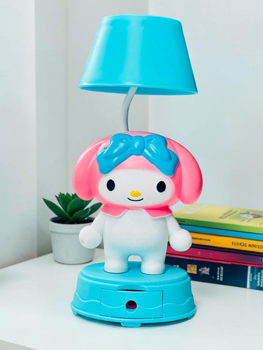 Miso station bunny character desk lamp in blue and pink with a flexible neck and integrated storage base