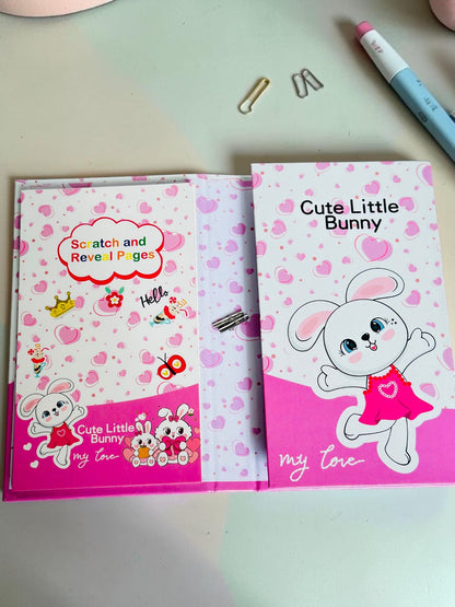 Miso station Cute Little Bunny colouring book set with scratch and reveal pages and pink heart patterns