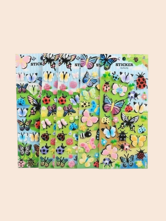 Miso station decorative sticker sheets featuring colorful butterflies, ladybugs, and flowers for crafting projects.