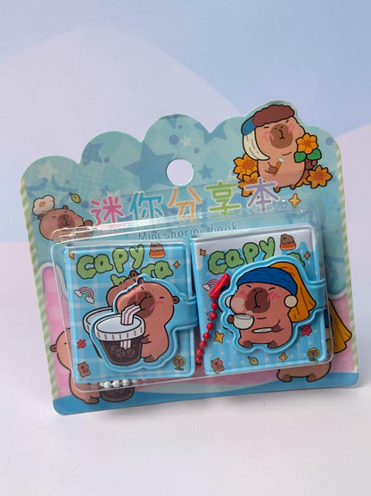Miso station capybara themed mini notebook set with two cute blue journals featuring food illustrations