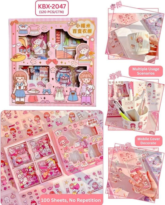 Miso station 100-piece cartoon character sticker set for journaling, scrapbooking, and decorating personal items.