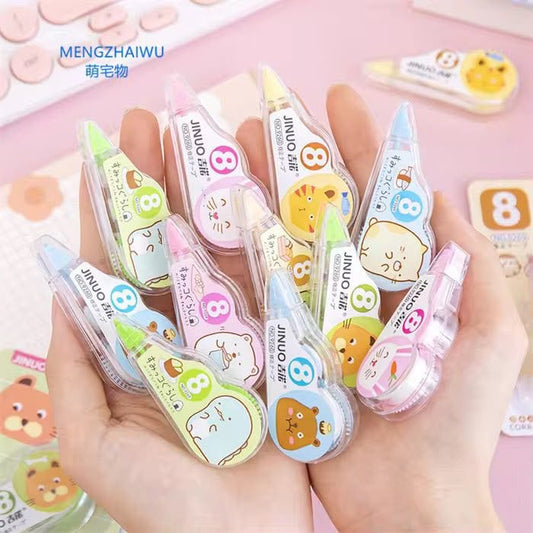 Miso station cute cartoon character correction tapes in various pastel colors held in a hand for school stationery.