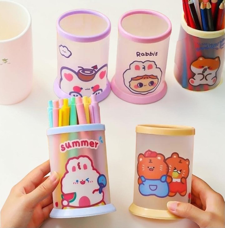 Miso station cartoon folding desktop pen holders in various pastel colors with cute character prints for stationery