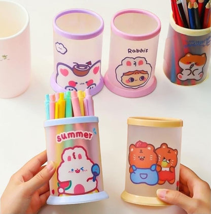 Miso station cartoon folding desktop pen holders in various pastel colors with cute character prints for stationery