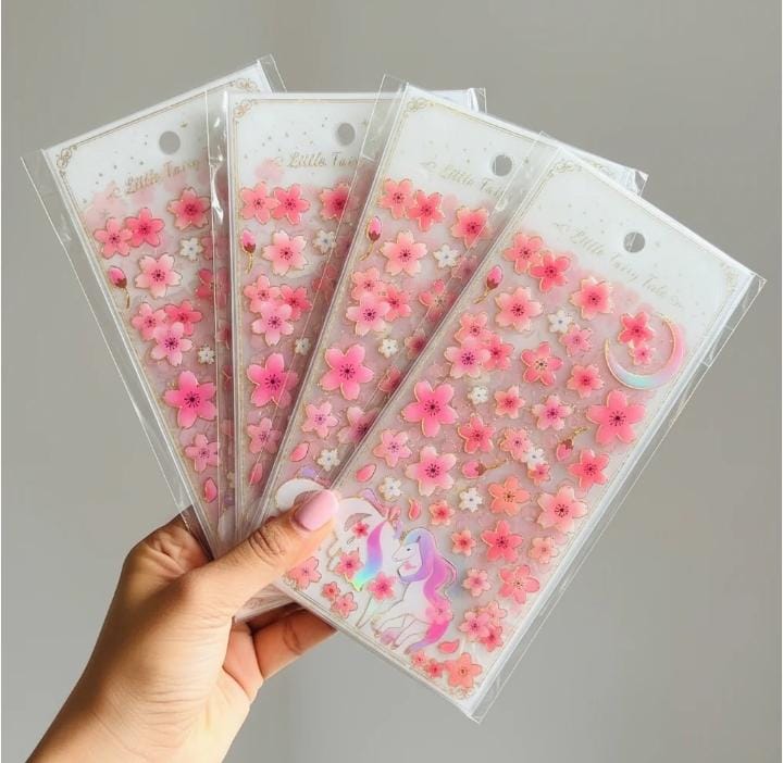 Miso station cherry blossom sticker sheets with pink sakura flowers and unicorn designs for journals and scrapbooking.