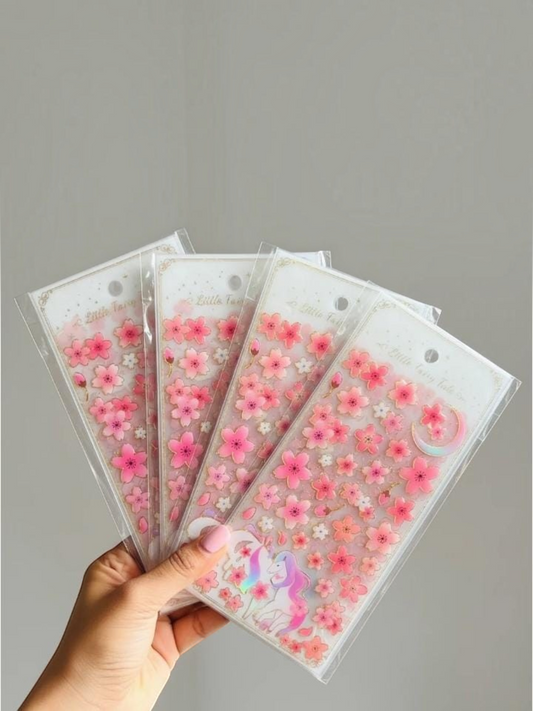 Miso station cherry blossom sticker sheets with pink sakura flowers and unicorn designs for journals and scrapbooking.
