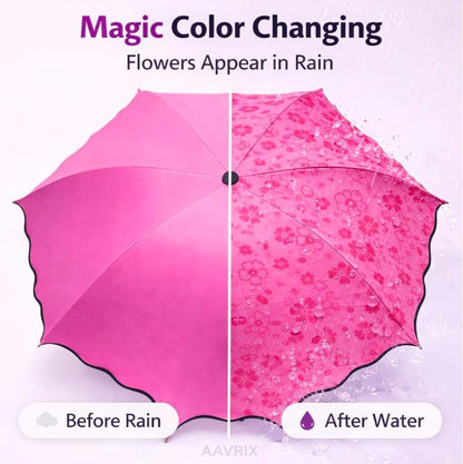 Miso station magic color-changing pink umbrella with floral pattern that appears when wet for rain and UV protection