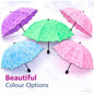 Miso station color-changing floral umbrellas in purple, green, pink, and blue with scalloped edges on a white background