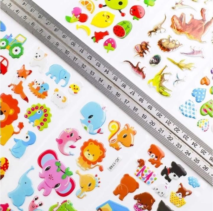 Miso station decorative sticker sheets featuring colorful animal motifs like lions, elephants, and pandas on a ruler.