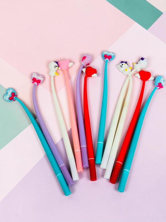 Miso station decorative gel pens featuring colorful barrels and cute character or heart toppers on a white background.