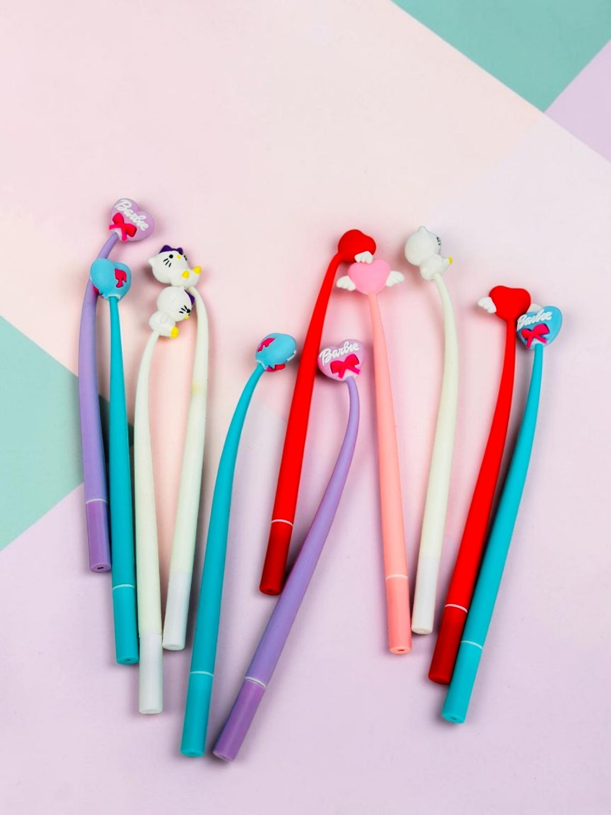 Miso station decorative gel pens featuring colorful barrels and whimsical character and heart toppers