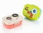 Miso station Super Duper lunch boxes in green dinosaur and beige cat designs with 4-side locking leak-proof lids