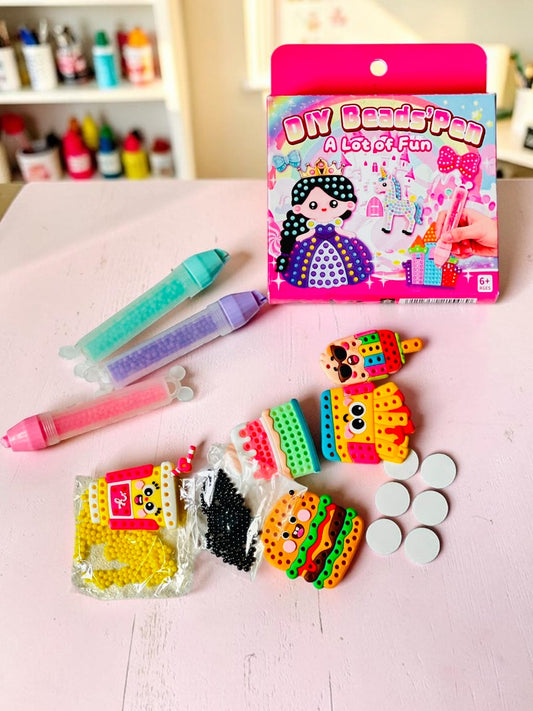 Miso station DIY Beads Pen craft kit with colorful bead pens, food-themed figures, and accessories for kids