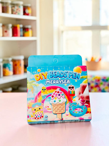 Miso station DIY Beads Pen craft kit box featuring colorful food-themed figures like ice cream and popsicles.