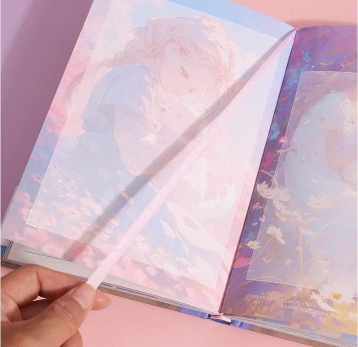 Miso station Dream Encounter hardcover journal with ethereal illustrated vellum overlay and pastel dreamlike artwork
