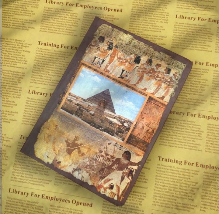 Miso station Ancient Egyptian themed journal featuring a pyramid and pharaoh mask illustration on a textured cover