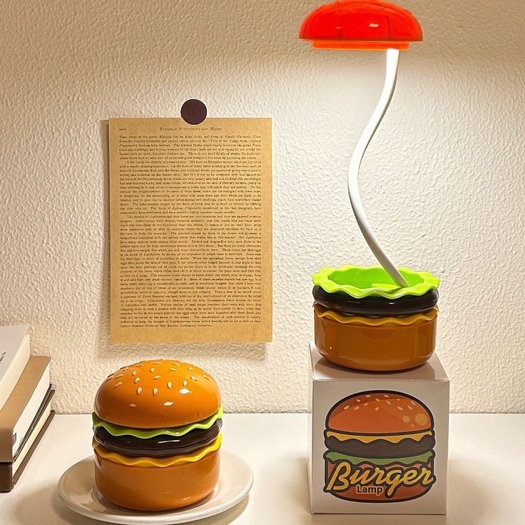 Miso station hamburger shaped desk lamp with flexible neck and integrated pencil sharpener on a white desk
