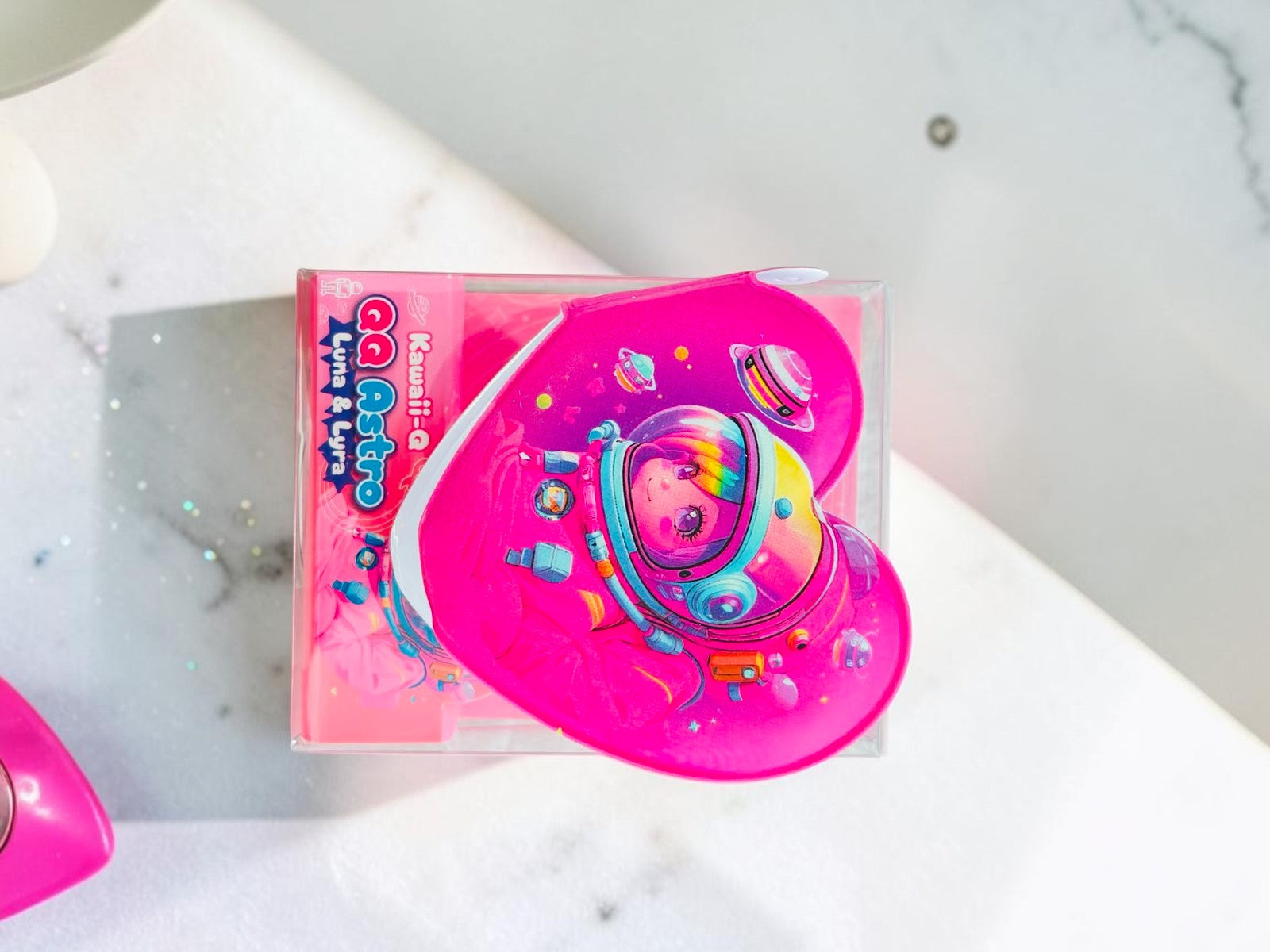 Miso station Kawaii-Q Astro Luna & Lyra heart-shaped pink storage case with space-themed character graphics