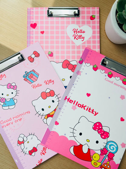 Miso station Hello Kitty decorative clipboards with metal clips, side rulers, and pink character-themed designs.