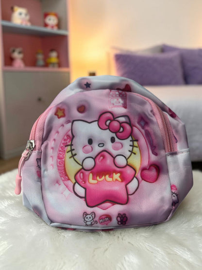 Miso station Hello Kitty mini sling backpack in pink featuring a cute star graphic and smooth zipper closure