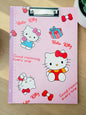 Miso station Hello Kitty pink clipboard with a sturdy metal clip and integrated side ruler for school or office use.