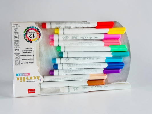 Miso station 12-piece HIMIC acrylic paint marker set with vibrant water-based ink for multi-surface art projects.