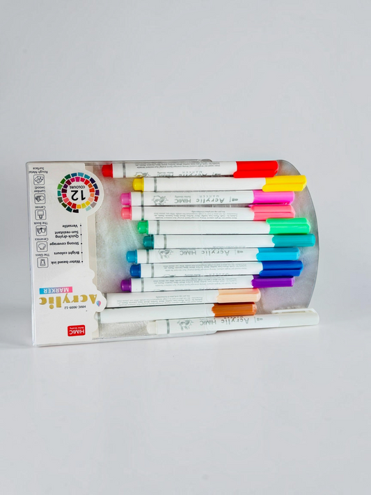 Miso station 12-piece HIMIC acrylic paint marker set with vibrant water-based ink for multi-surface art projects.
