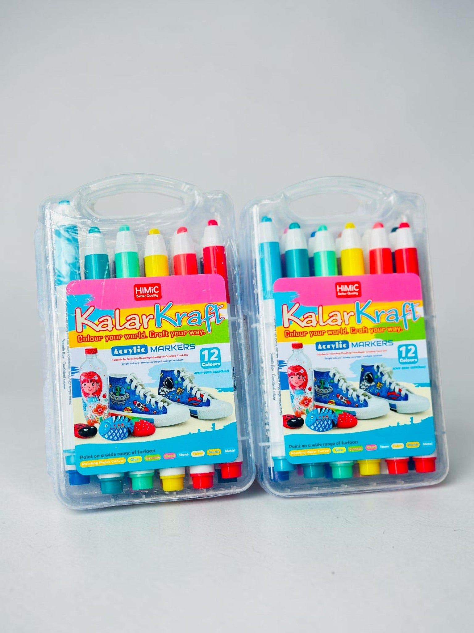 Miso station HiMiC KalarKraft 12-piece acrylic marker pen set in transparent carrying cases for art and DIY projects