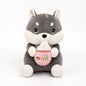 Miso station grey and white husky plush toy sitting and holding a small pink milk bottle with embroidered text