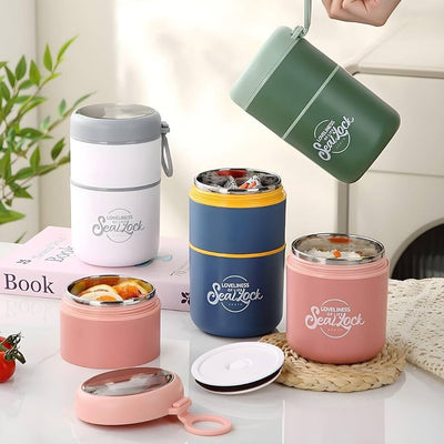 Miso station portable insulated bento lunch containers in green, blue, pink, and white with airtight leak-proof lids.