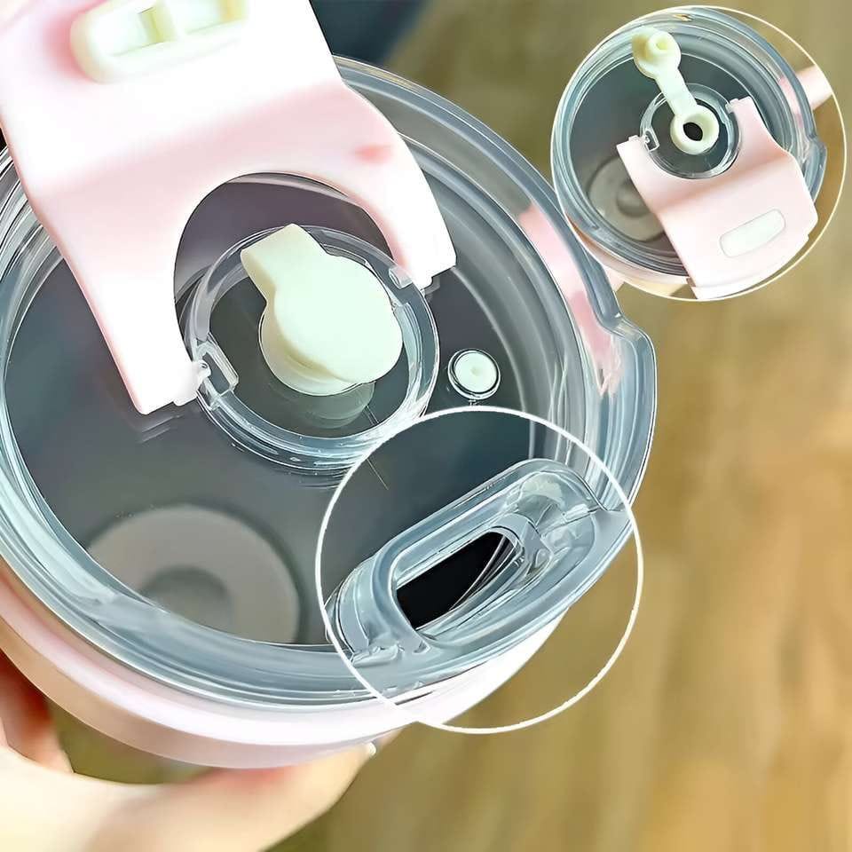 Miso station pastel pink insulated tumbler lid with clear spill-resistant design and straw opening detail