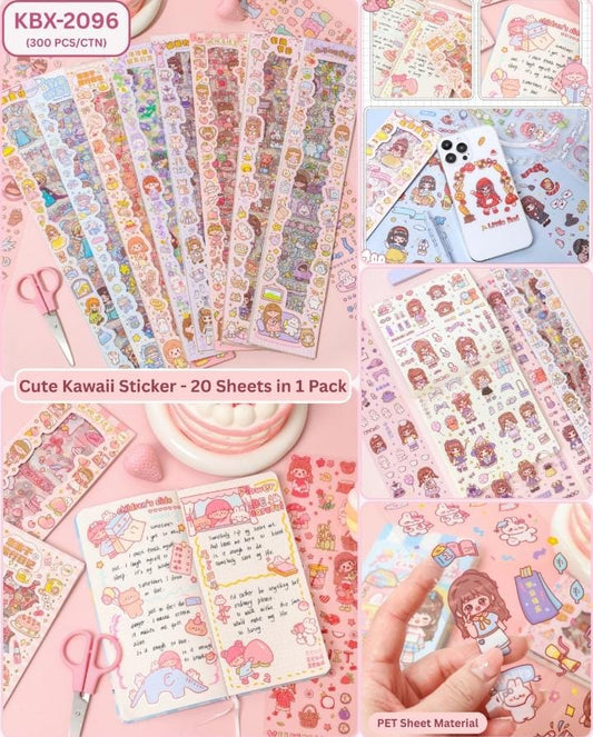 Miso station decorative Kawaii sticker sheets set featuring 20 sheets of waterproof PET cartoon character designs.