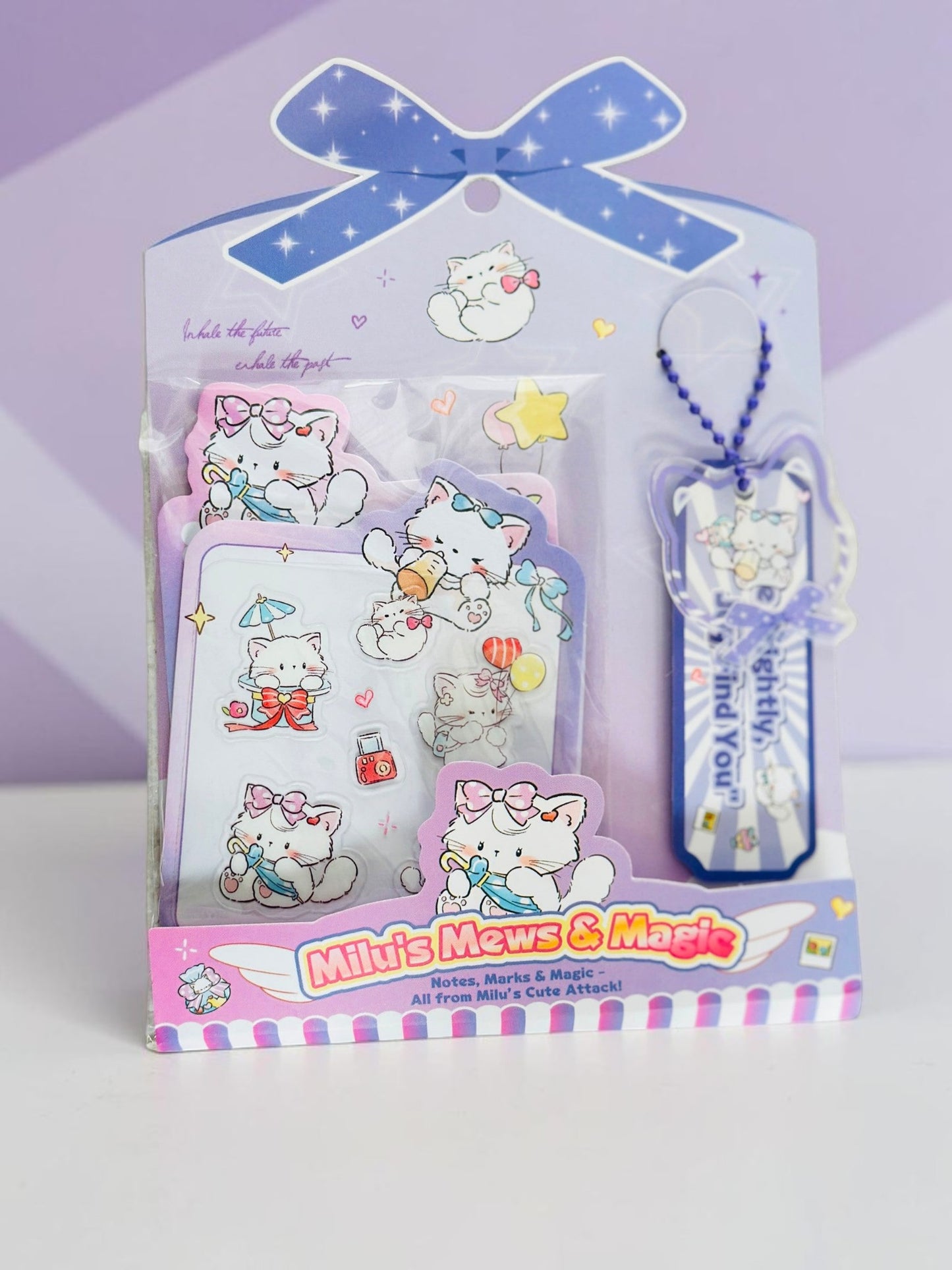 Miso station Milu's Mews & Magic stationery set with cute kitten stickers, memo pads, and an acrylic keychain.
